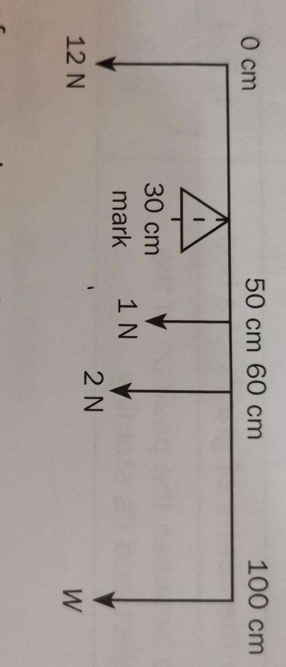 A uniform beam weighing 1 N is used as a metre rule. The beam is supported by a pivot-example-1