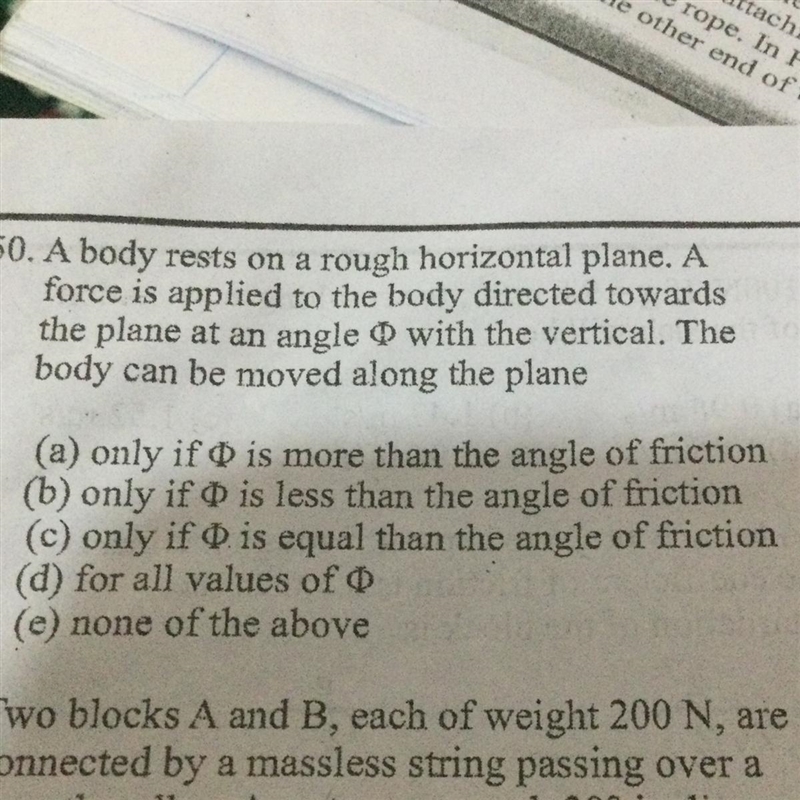 50. A body rests on a rough horizontal plane. A force is applied to the body directed-example-1