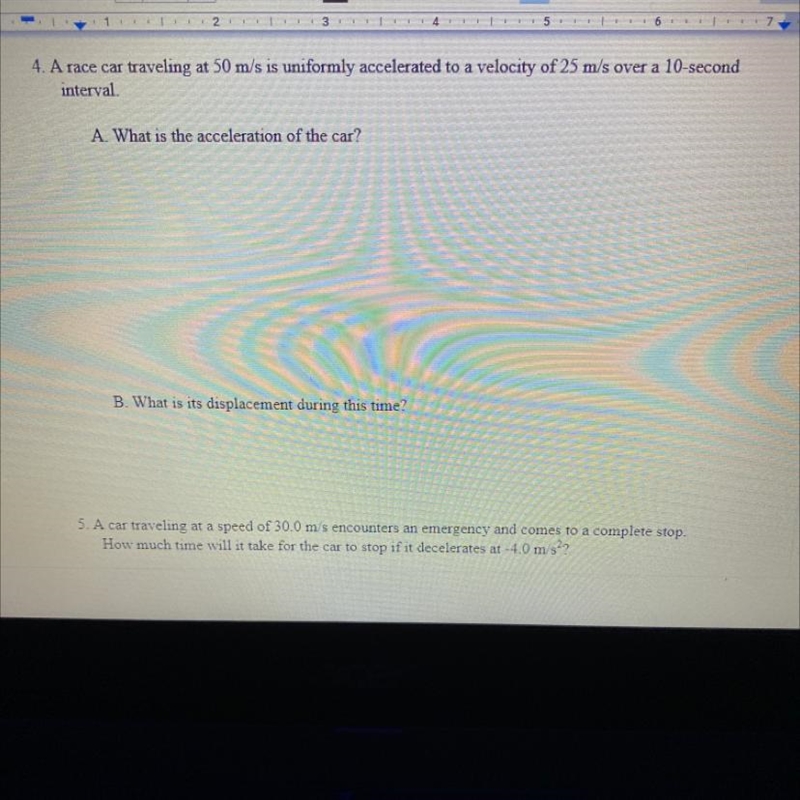 A race car traveling at 50 m/s is uniformly accelerated to a velocity of 25 m/s over-example-1