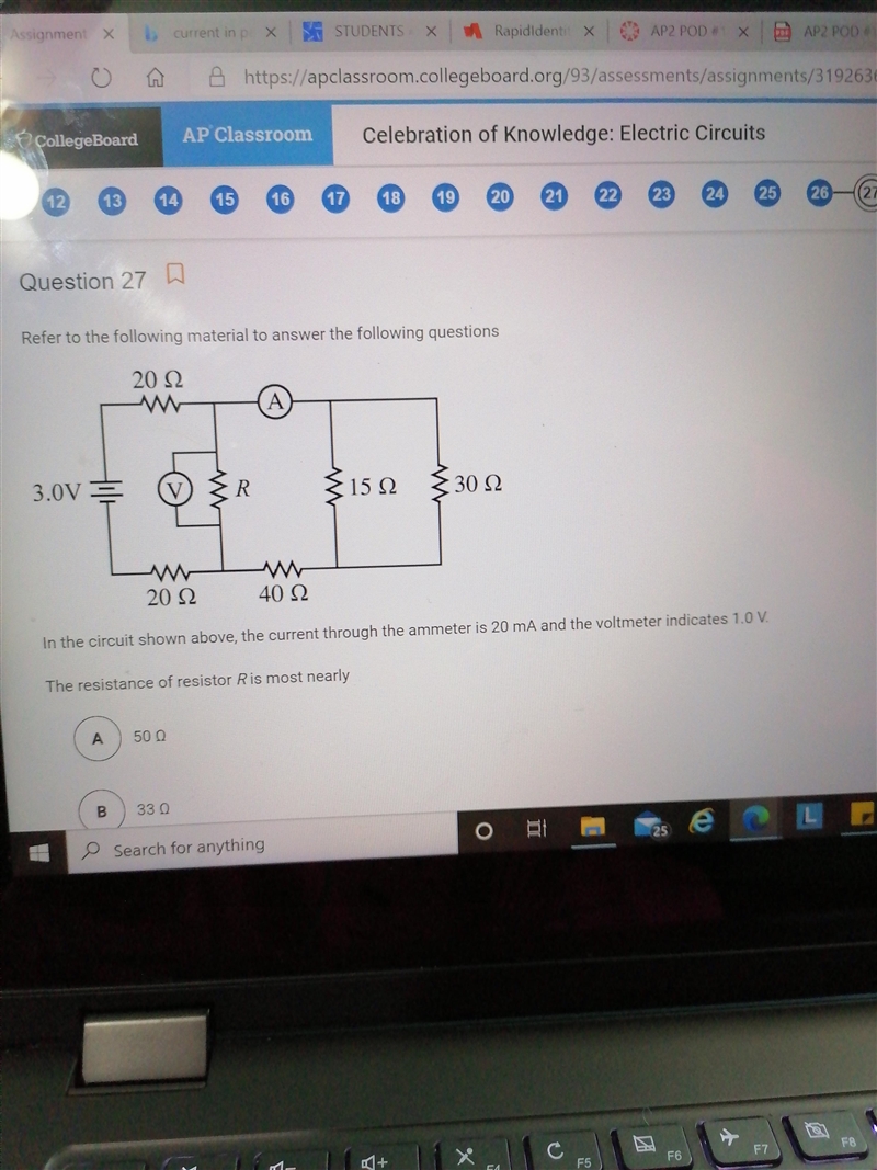 I'm willing to give a lot of points if u can help me out. A. 50 ohm B. 33 ohm C. 20 ohm-example-1