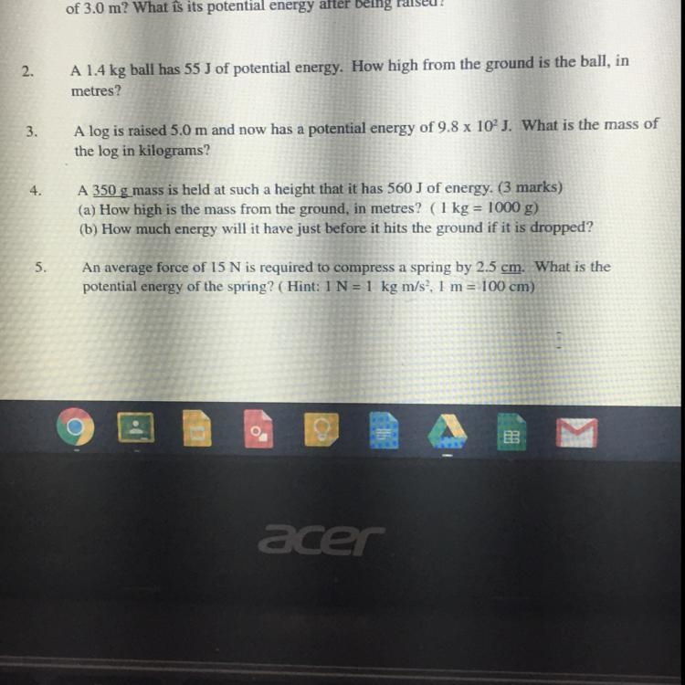 Ya'll please I need help only on #5 Its confusing (Grade 10 Physics, Potential Energy-example-1