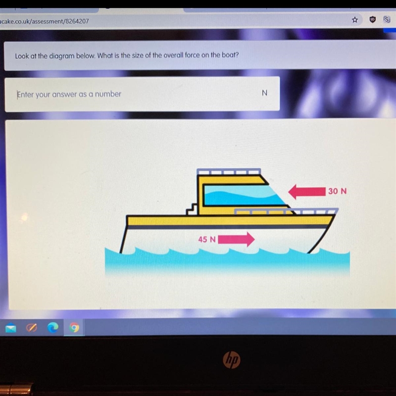 What is the overall force if there are 45N to the left and 30N to the right?-example-1