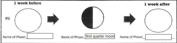 PLS ANSWER CORRECTLY ASAP. What moon phase is 1 WEEK BEFORE first quarter moon? And-example-1