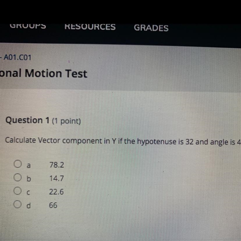 Calculate Vector component in Y if the hypotenuse is 32 and angle is 45-example-1