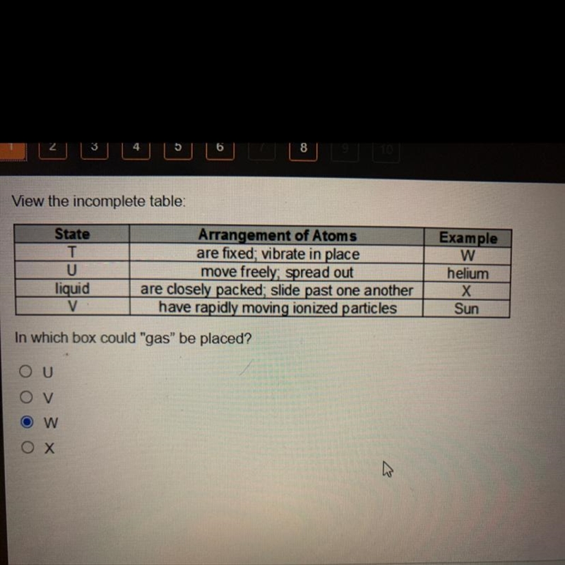 In which box could “gas” be placed? *C. W is not the answer-example-1