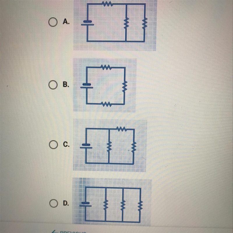 Which circuit has three non-identical resistors that must have the same voltage drop-example-1