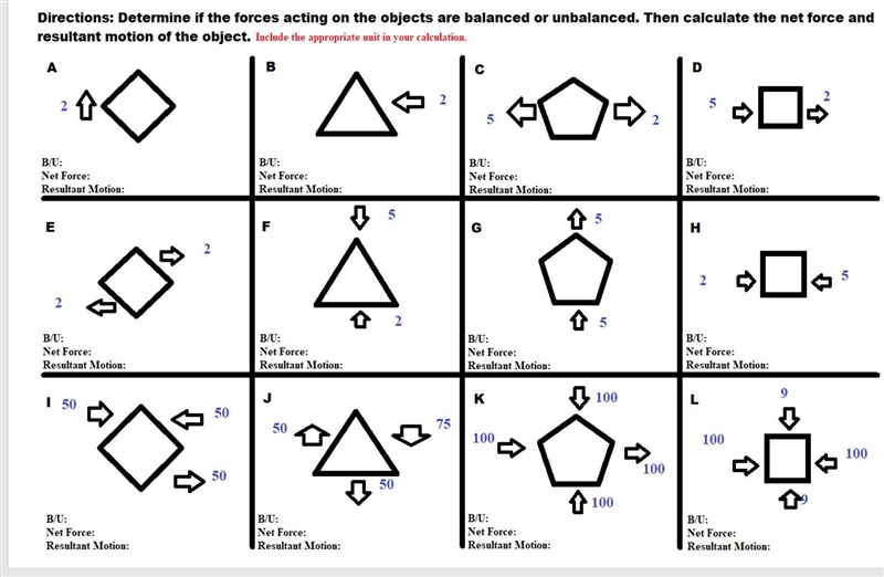 PLEASE HELP BALANCED AND UNBALANCED FORCE QUESTION-example-1