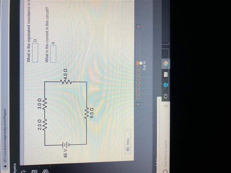 What is the equivalent resistance in this circuit? What is the current in this circuit-example-1