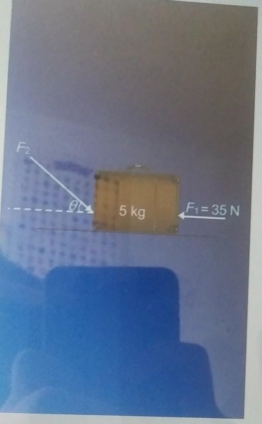 An object of mass 5 kilograms is acted upon by the forces F and F2 as shown. The force-example-1