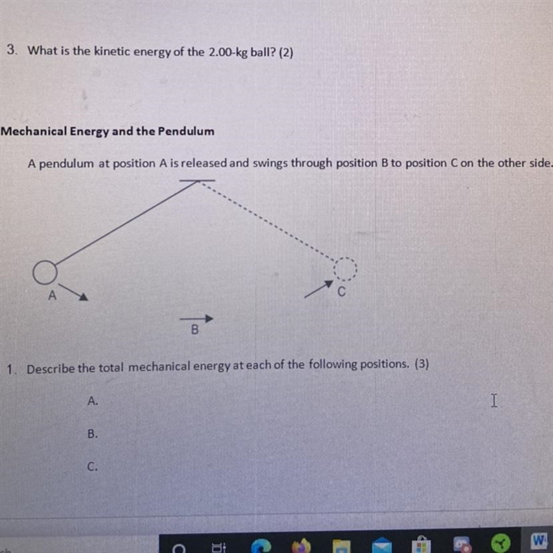 A pendulum at position A is released and swings through position B to position Con-example-1