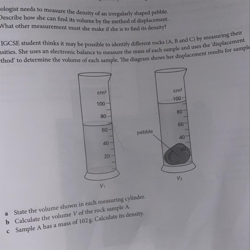 An IGCSE student thinks it may be possible to identify different rocks (A, B and C-example-1