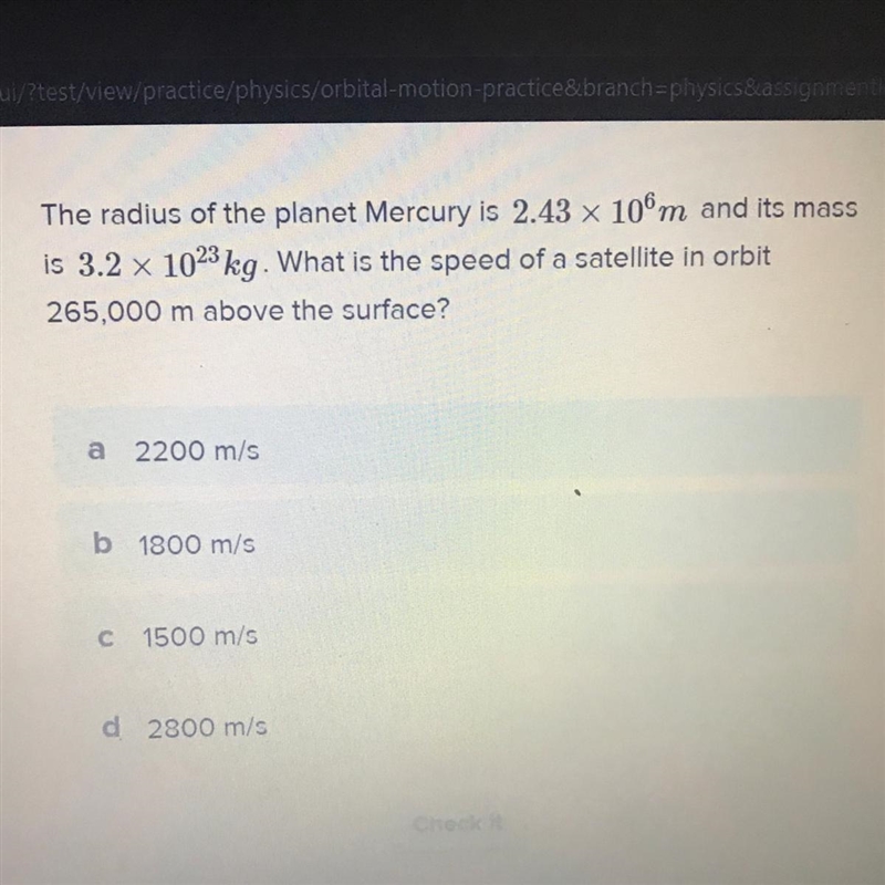 The radius of the planet Mercury is 2.43 x 10^6m and its mass is 3.2 x 10^23 kg. What-example-1