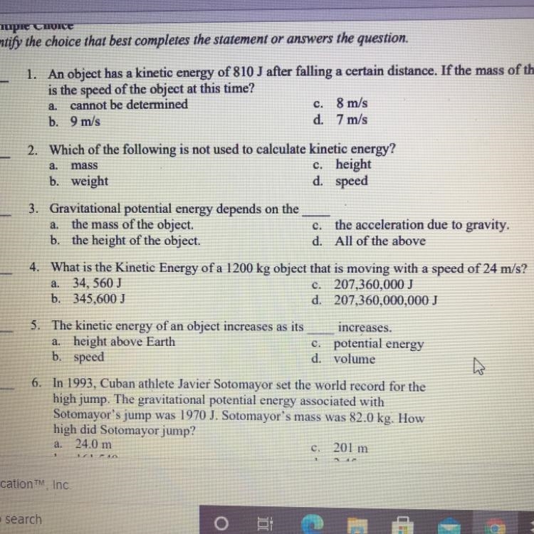 2. Which of the following is not used to calculate kinetic energy? mass c. height-example-1