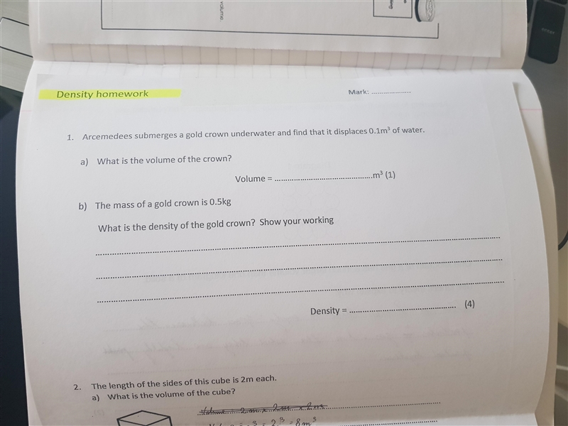 Finding volume using displacement and calculating density-example-1