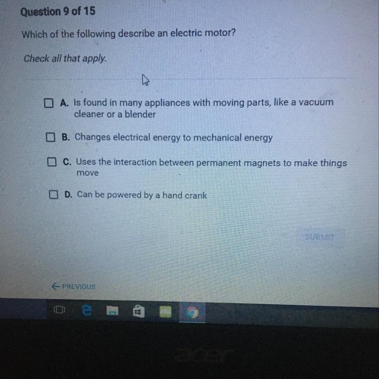 Which of the following describe an electric motor?-example-1