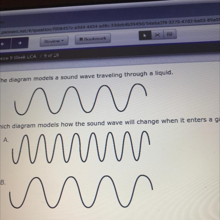 The diagram models a sound wave traveling through a liquid. Which diagram models how-example-1