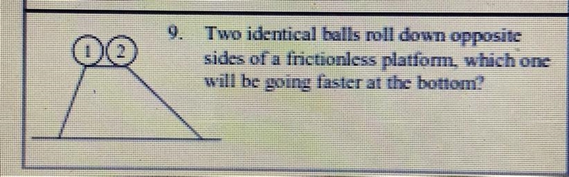 HELP PLEASEEE Two identical balls roll down opposite sides of a fnctionless platform-example-1