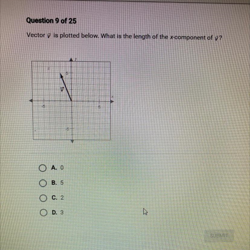 Vector v is plotted below. What is the length of the x-component of v?-example-1