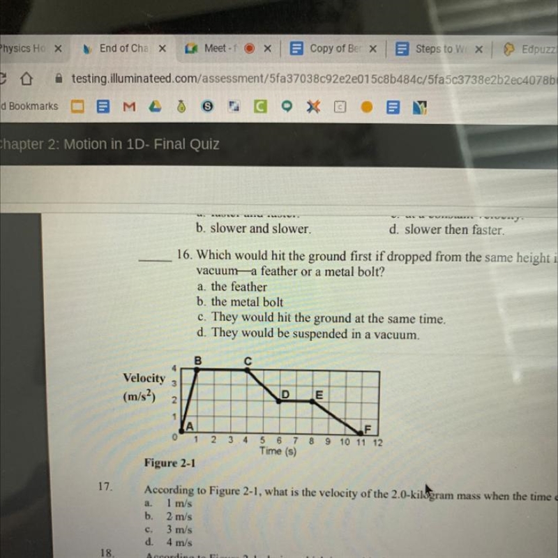 A. According to Figure 2-1, what is the displacement of the mass during interval A-example-1