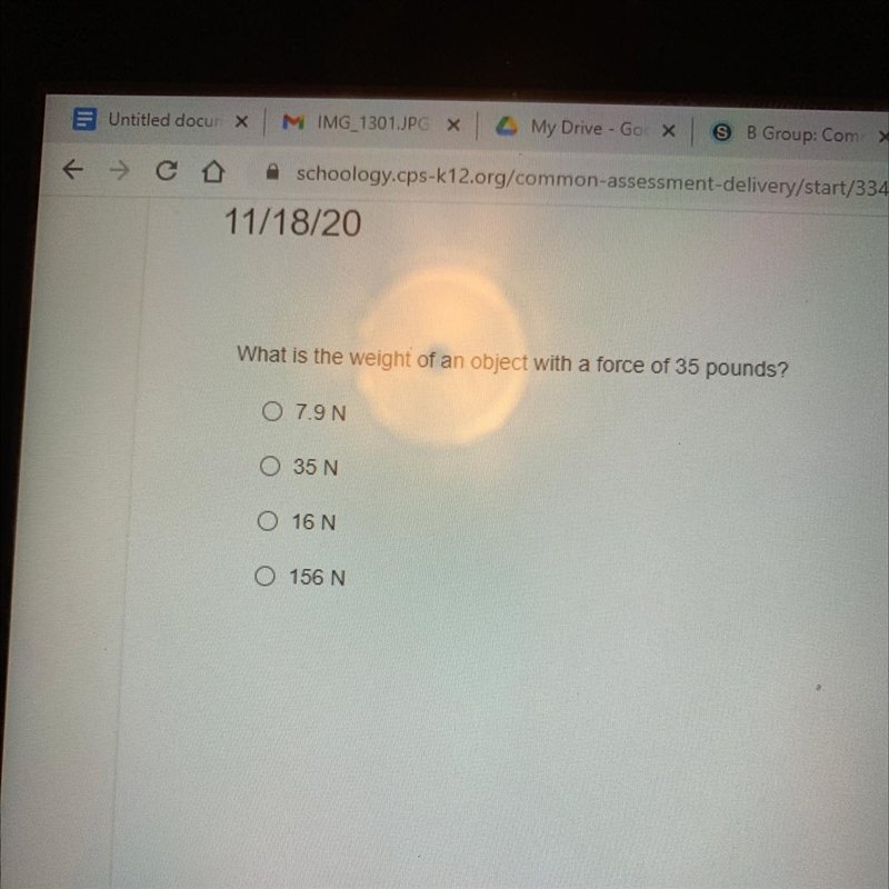 What is the weight of an object with a force of 35 pounds ?-example-1