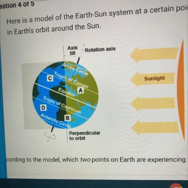 According to the model, which two points on Earth are experiencing winter? A.a B.b-example-1