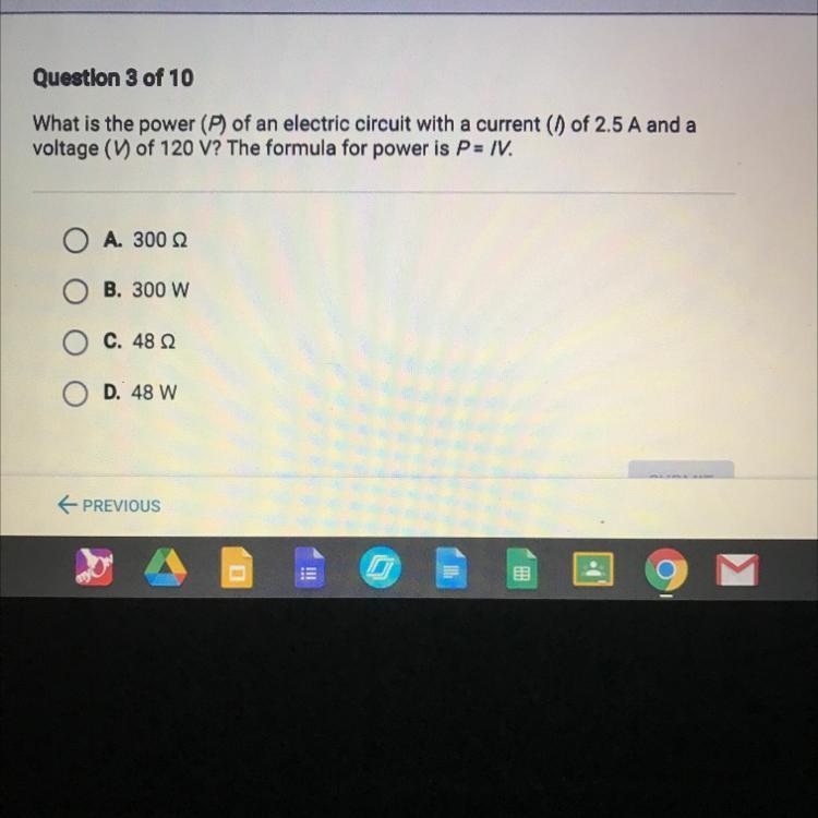 What is the power (P) of an electric circuit with a current (1) of 2.5 A and a voltage-example-1