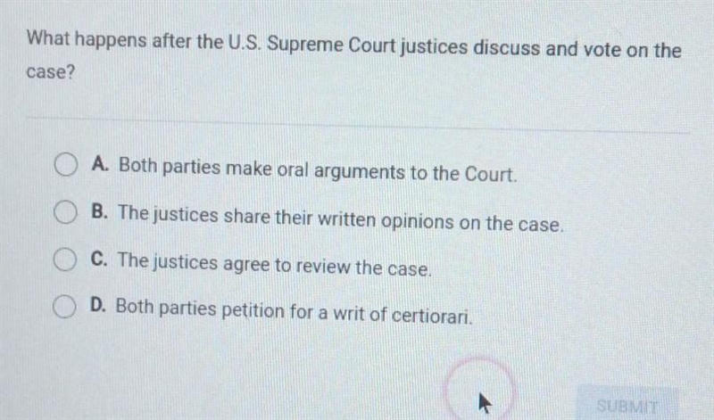 What happens after the us supreme court justices discuss and vote on the case.​-example-1