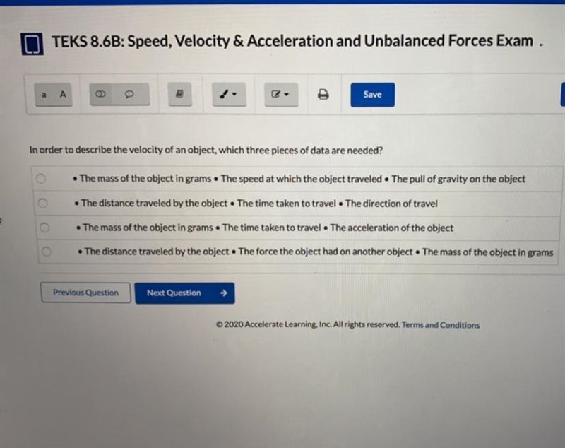 PLEASE HELP !! In order to describe the velocity of an object, which three pieces-example-1