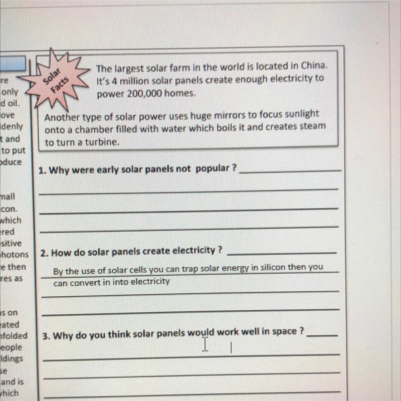 Why do you think solar panels would work well in space-example-1