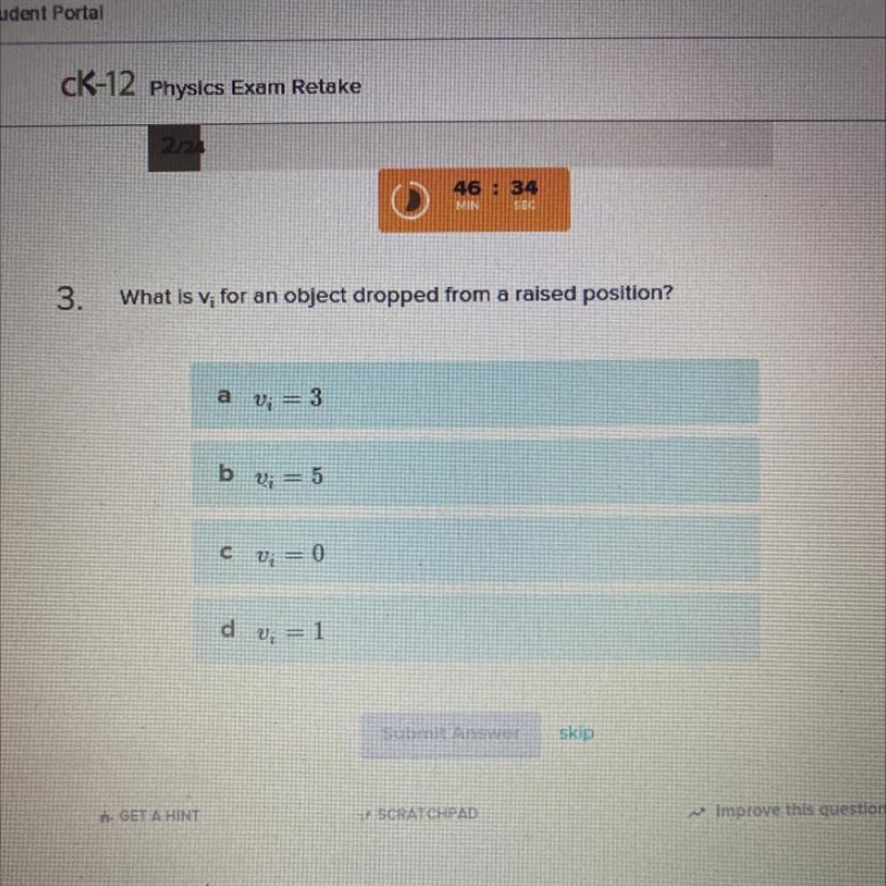 What is vi for an object dropped from a raised position?-example-1