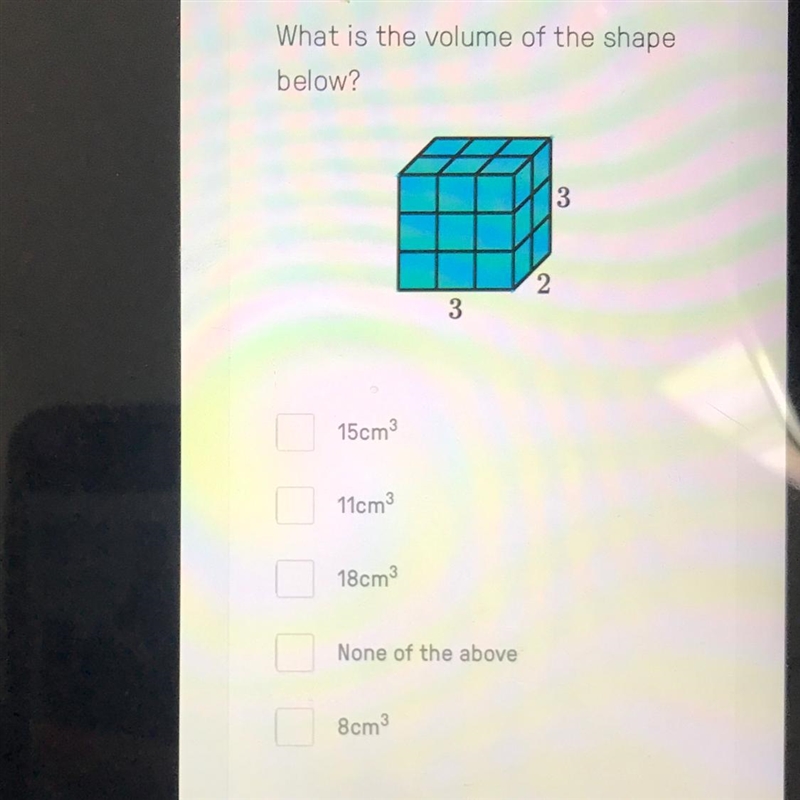 What is the volume of the shape below?-example-1