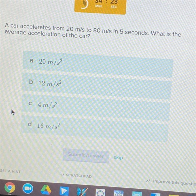 A car accelerates from 20 m/s to 80 m/s in 5 seconds. What is the average acceleration-example-1