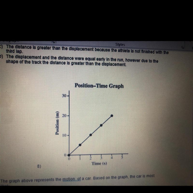 Position-Time Graph 30 Position (m) 10- 8) Time (s) The graph above represents the-example-1