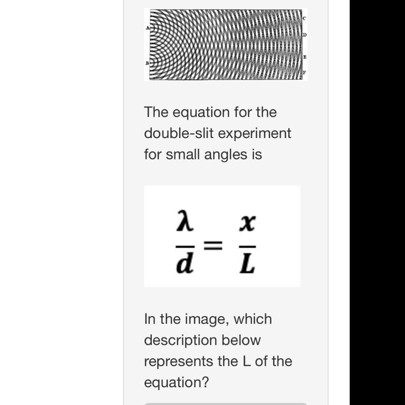 In the image, which description below represents the L of the equation? The distance-example-1