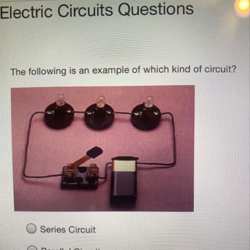 The following is an example of which kind of circuit? O Series Circuit O Parallel-example-1