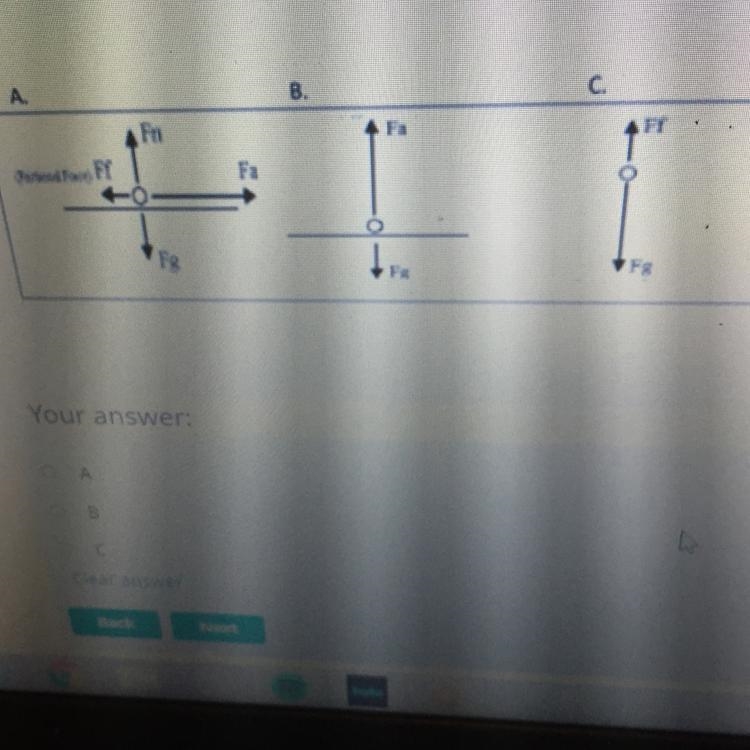 Using the diagrams below, choose the Free Body Diagram that represents the following-example-1