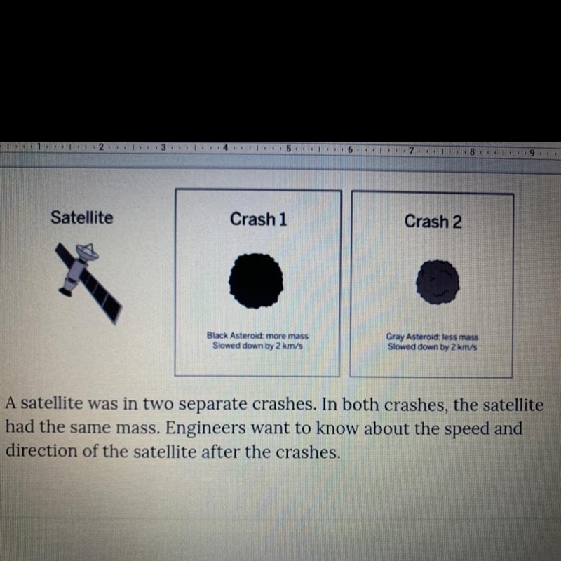 Why would the crash affect the motion of the satellite? Write at least 1 paragraph-example-1