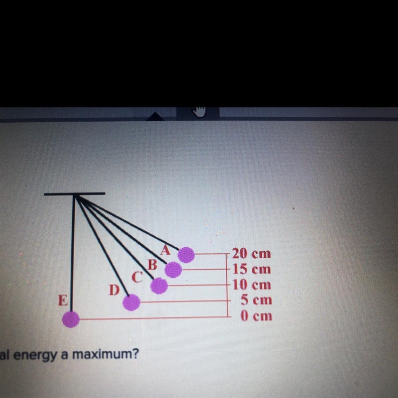 At what point in its swing is potential energy a maximum? E B D A C-example-1