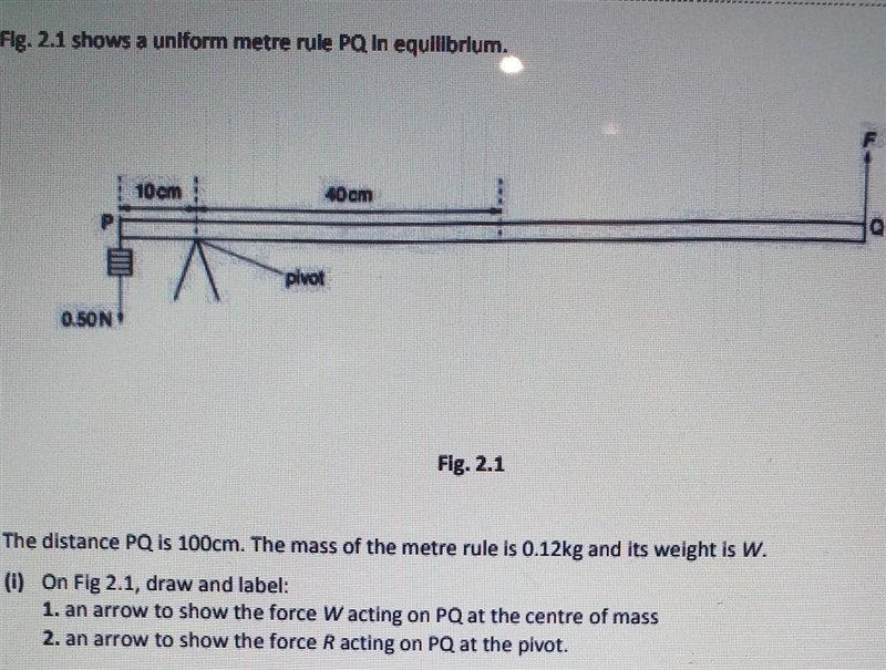 PLEASE HELP!! JIC the pic cant be seen: a uniform metre ruler PQ is in equilibrium-example-1