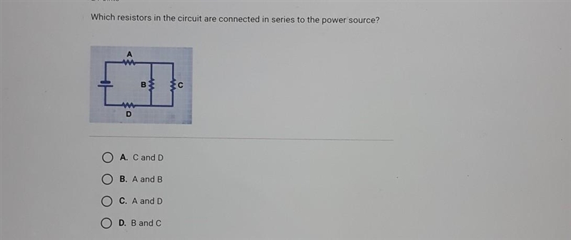 Which resistors in the circuit are connected in series to the power source? ​-example-1