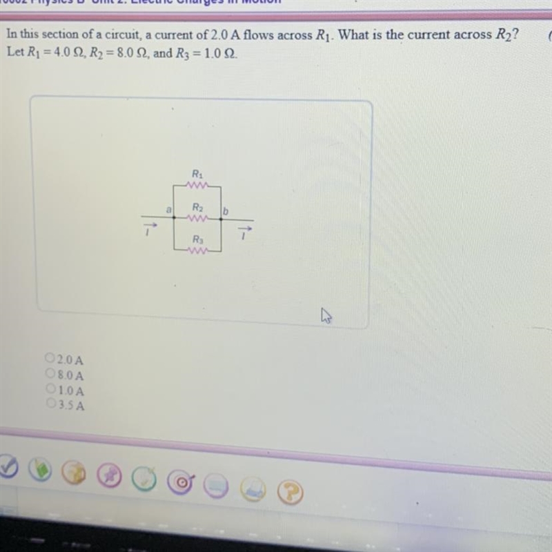 In this section of a circuit, a current of 2.0 A flows across R1. What is the current-example-1