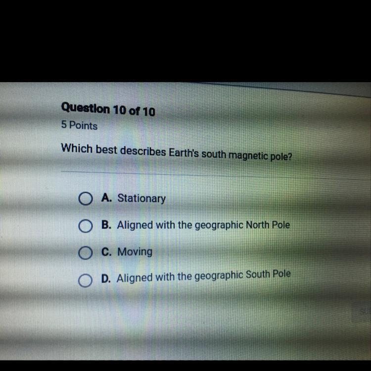 ‼️‼️PLEASE HELP ASAP‼️‼️ Which best describes earths south magnetic pole?-example-1