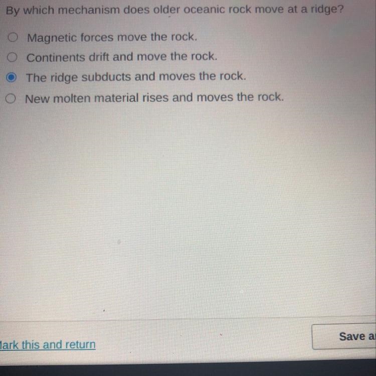 By which mechanism does older oceanic rock move at a ridge?-example-1