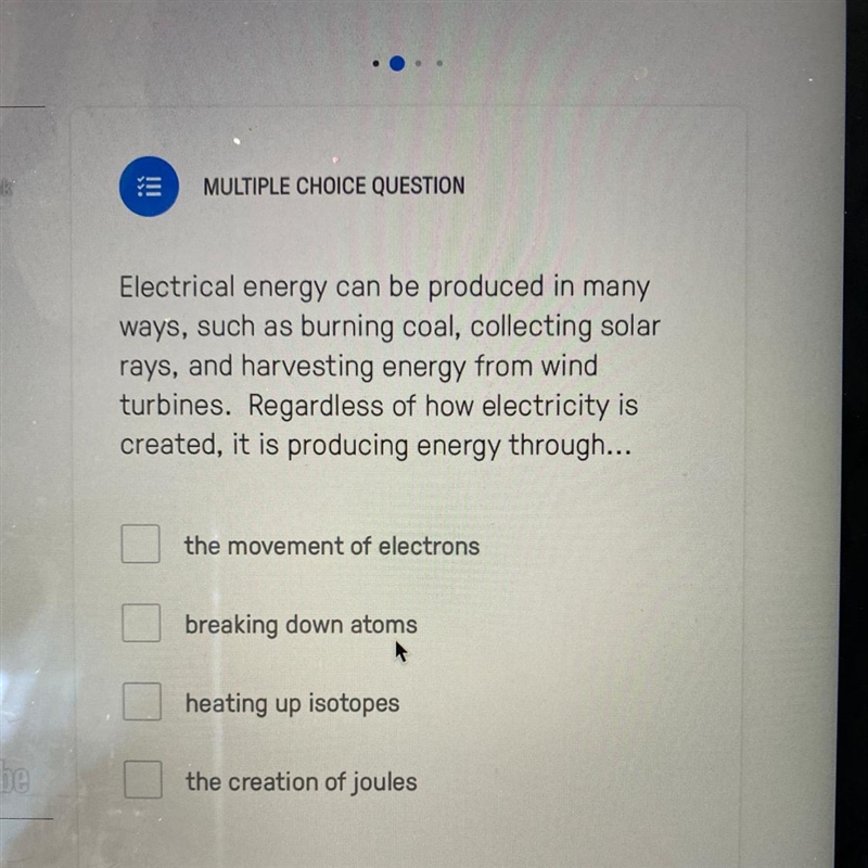 Electrical energy can be produced in many ways, such as burning coal, collecting solar-example-1