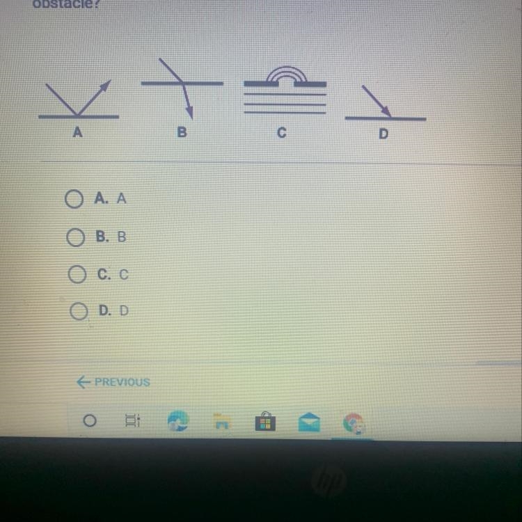 Which image illustrates the bending of a wave around the edge of an obstacle?-example-1