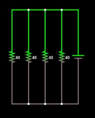 A parallel circuit contains four identical lamps. The current through the energy source-example-1