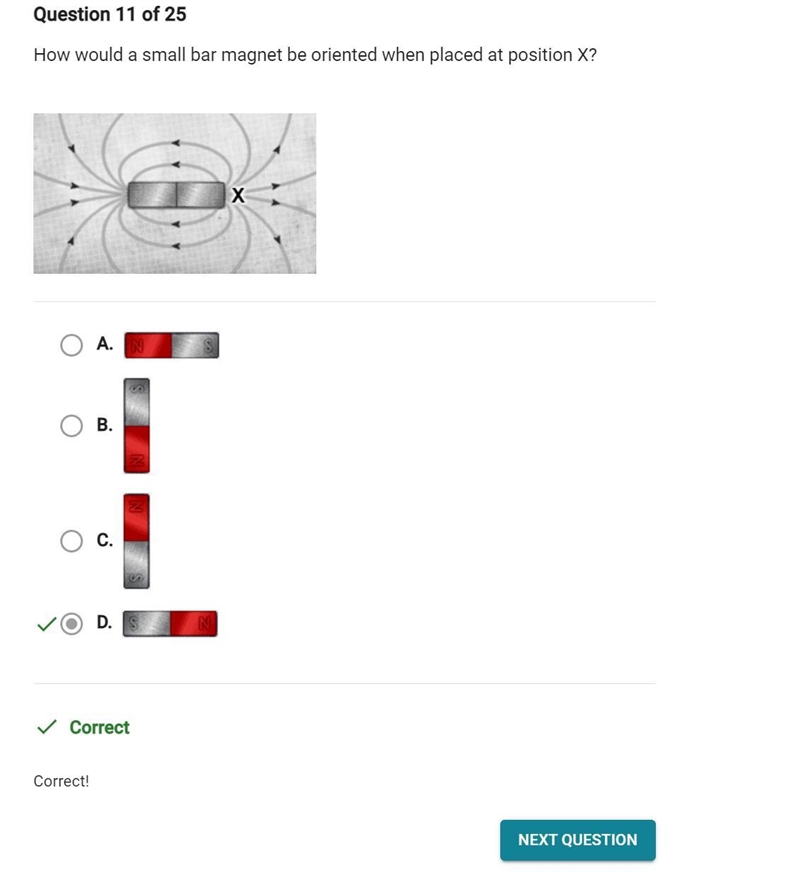 How would a small bar magnet be oriented when placed at position X​-example-1