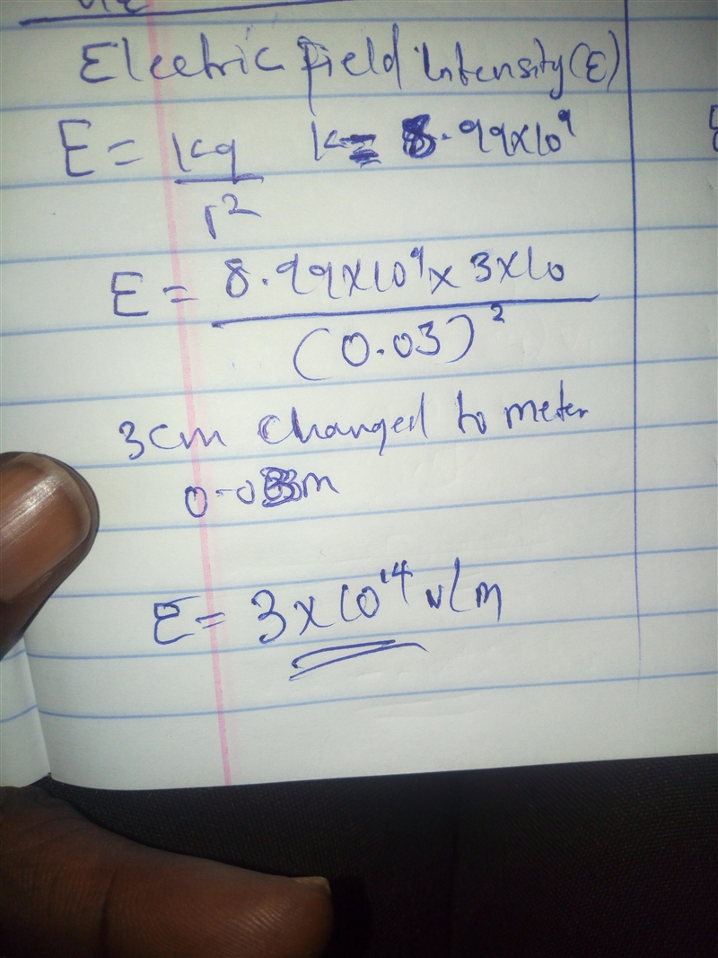 Please help!!!! Calculate the electric field intensity at a point 3 cm away from point-example-1