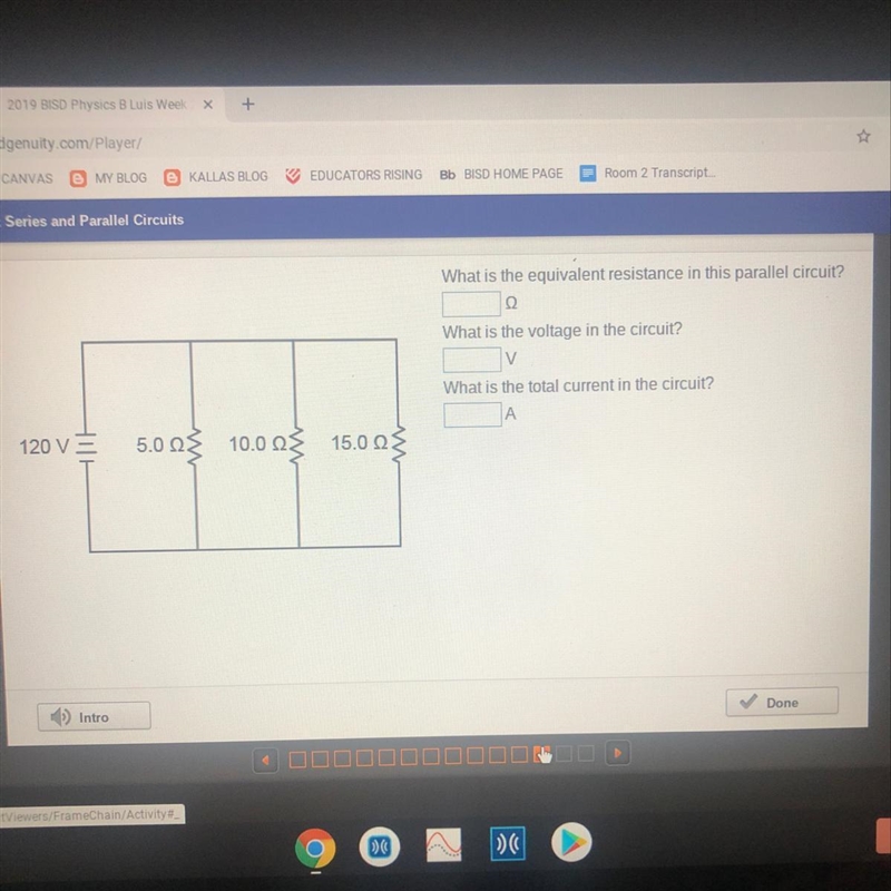 What is the equivalent resistance in this parallel circuit? What is the voltage in-example-1