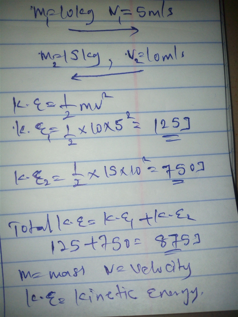 Find the total kinetic energy of a 10 kg object traveling at 5 m/s to the right and-example-1